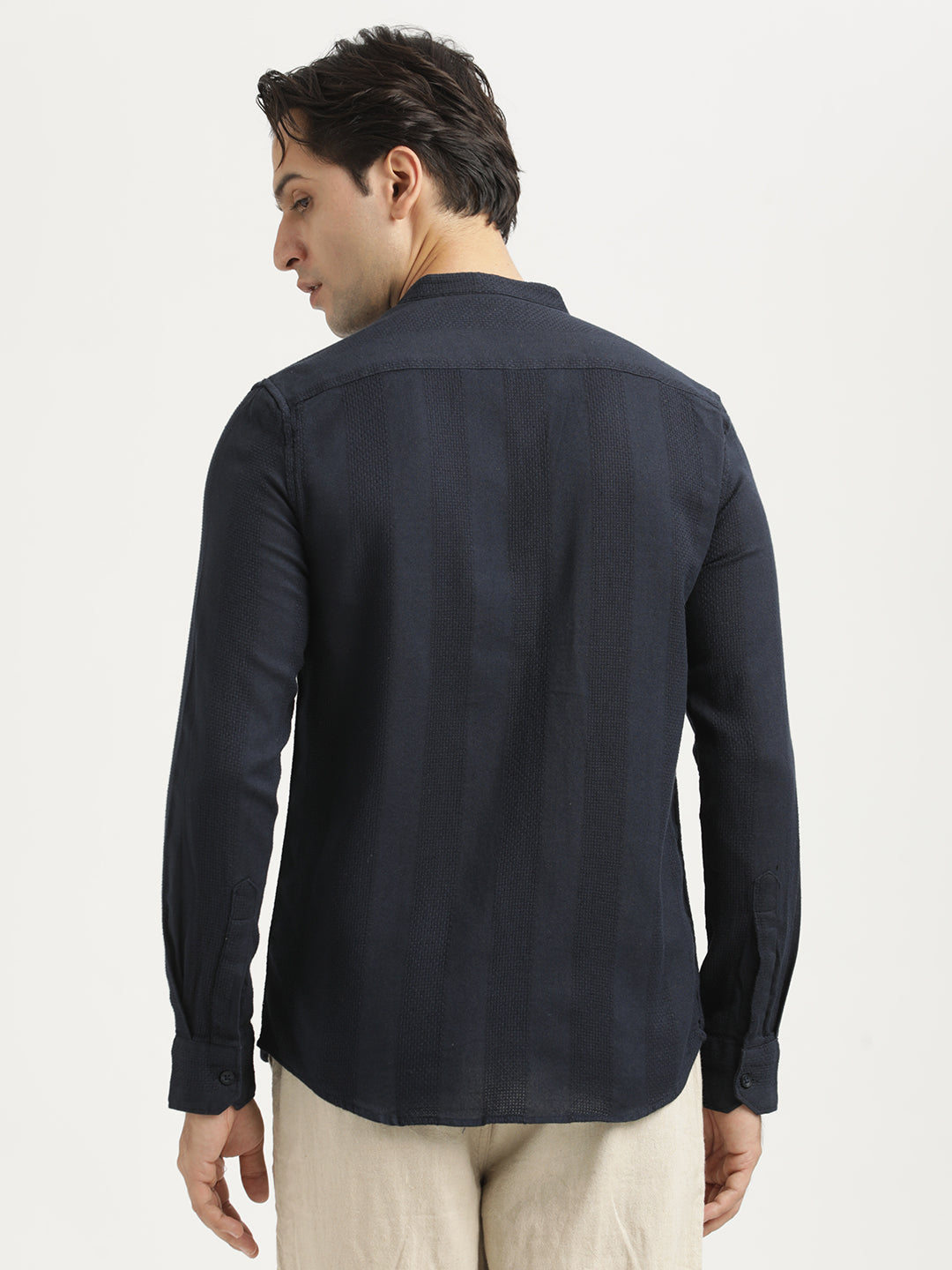 Self-Textured Cotton Shirt Navy