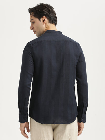 Self-Textured Cotton Shirt Navy