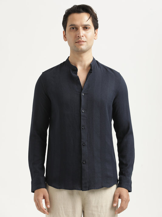 Self-Textured Cotton Shirt Navy