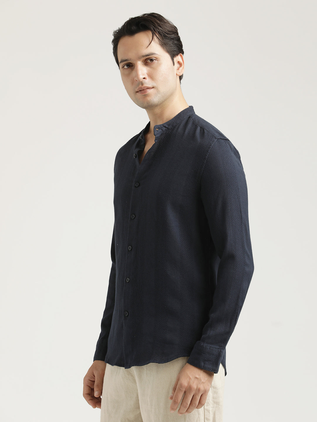 Self-Textured Cotton Shirt Navy