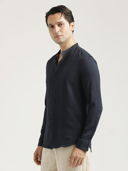 Self-Textured Cotton Shirt Navy