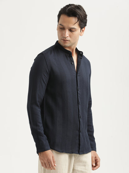 Self-Textured Cotton Shirt Navy