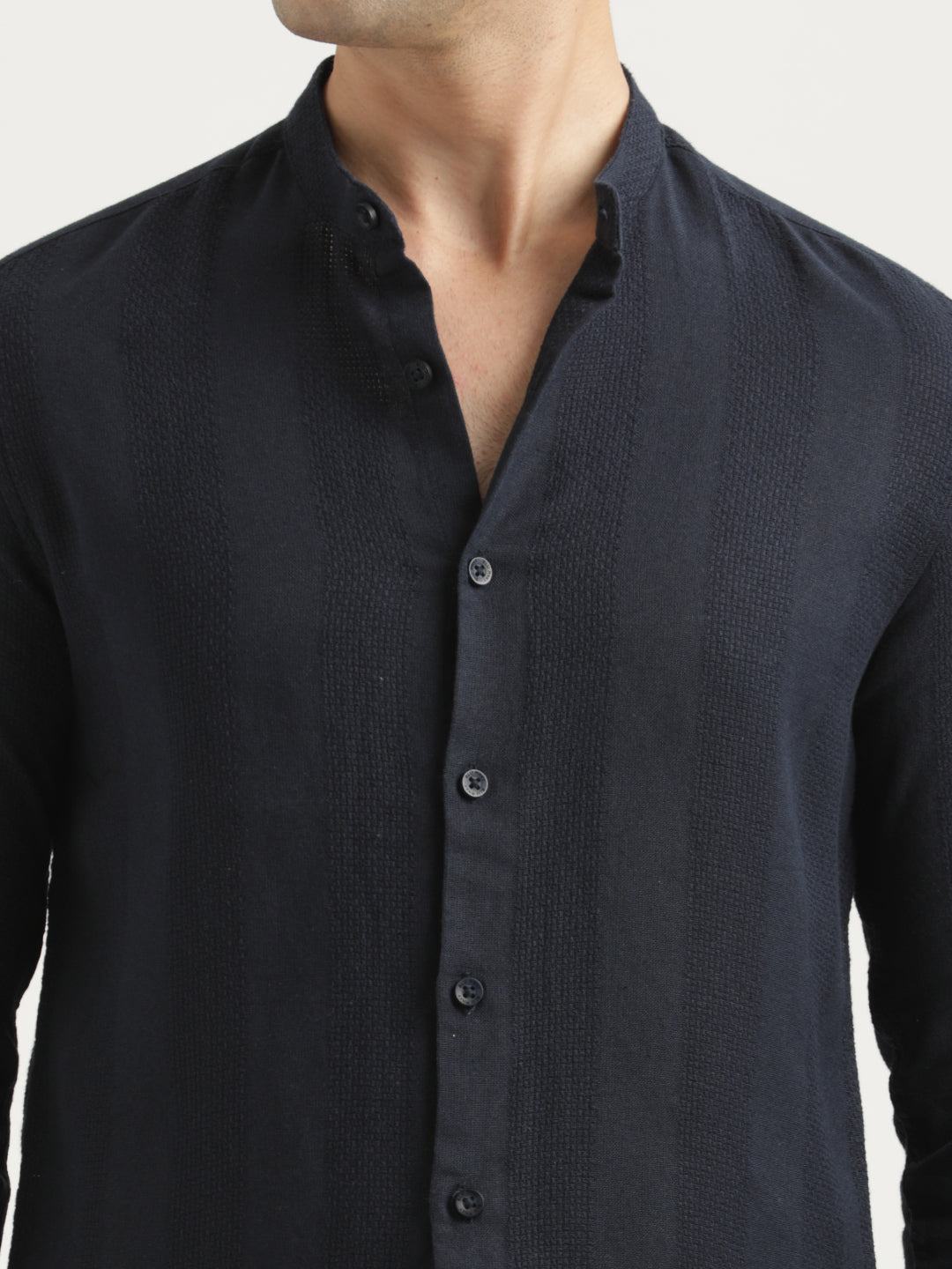 Self-Textured Cotton Shirt Navy