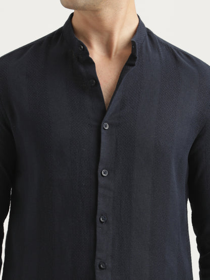 Self-Textured Cotton Shirt Navy
