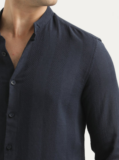 Self-Textured Cotton Shirt Navy
