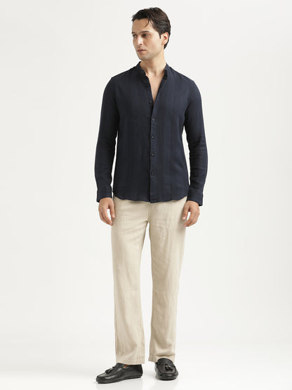 Self-Textured Cotton Shirt Navy