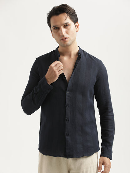 Self-Textured Cotton Shirt Navy