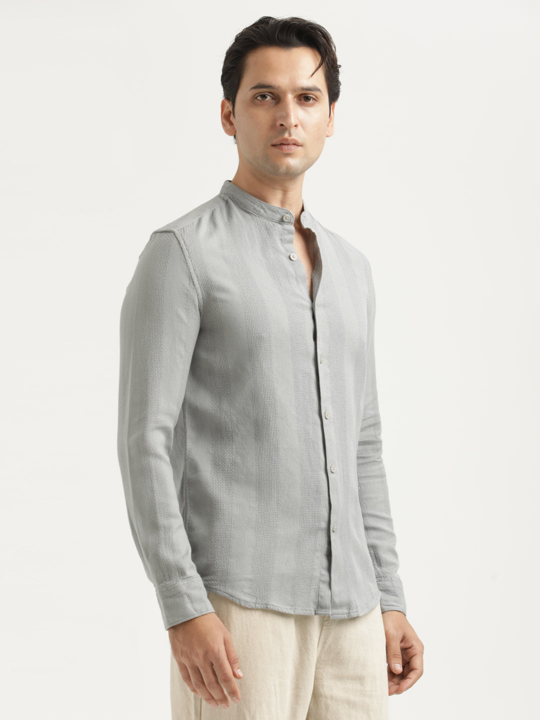 Self-Textured Cotton Shirt Grey