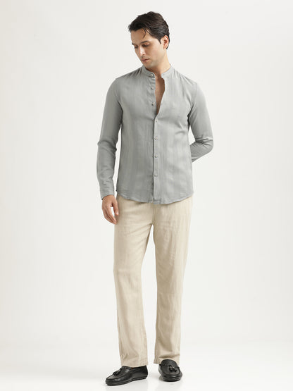 Self-Textured Cotton Shirt Grey