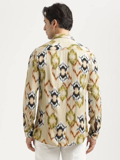 Printed Viscose Shirt Beige