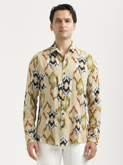 Printed Viscose Shirt Beige