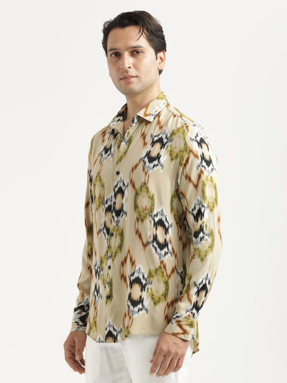 Printed Viscose Shirt Beige