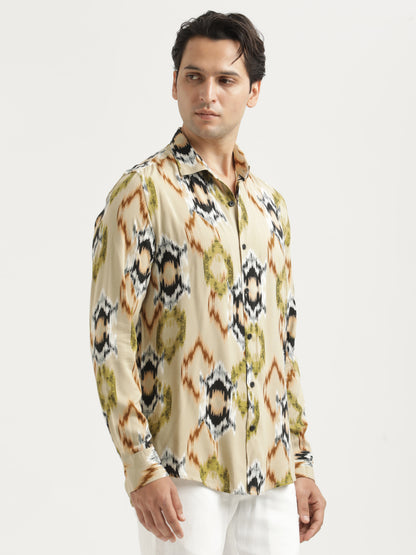 Printed Viscose Shirt Beige