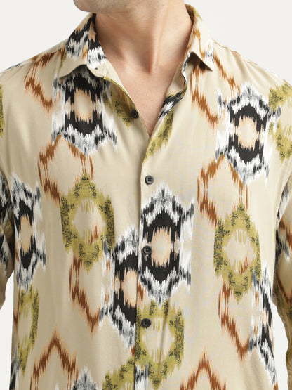 Printed Viscose Shirt Beige