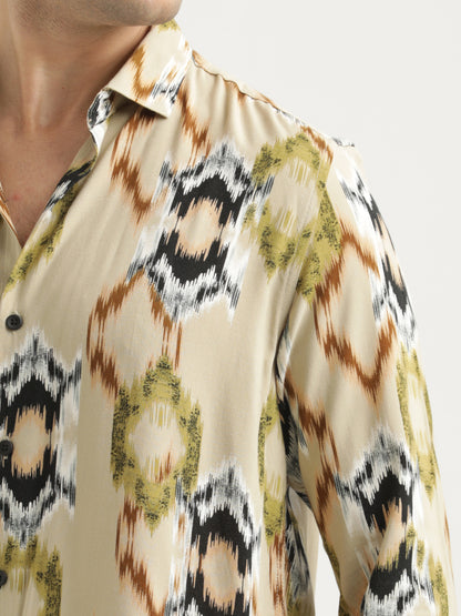 Printed Viscose Shirt Beige