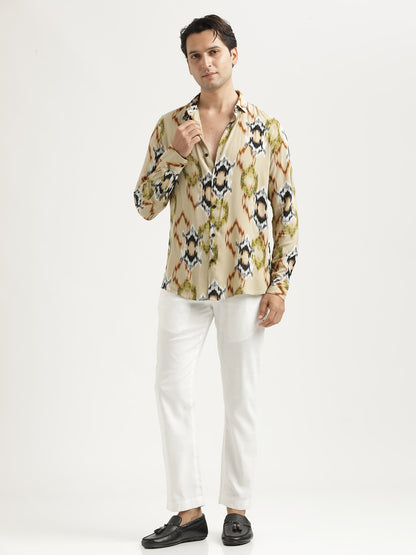 Printed Viscose Shirt Beige