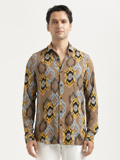 Printed Viscose Shirt Brown