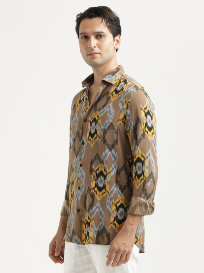Printed Viscose Shirt Brown