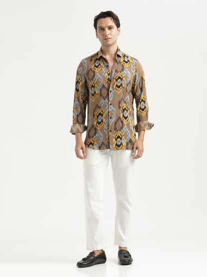 Printed Viscose Shirt Brown