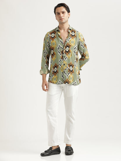 Printed Viscose Shirt Parrot Green
