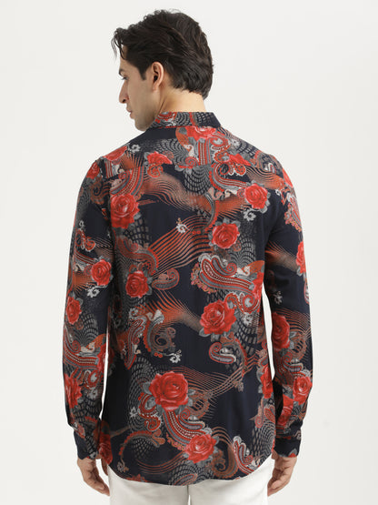 Printed Viscose Shirt Navy