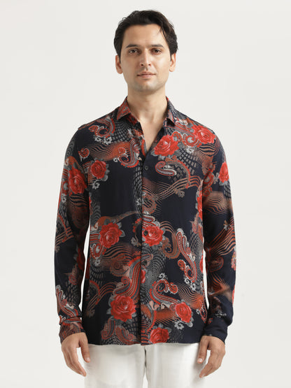 Printed Viscose Shirt Navy