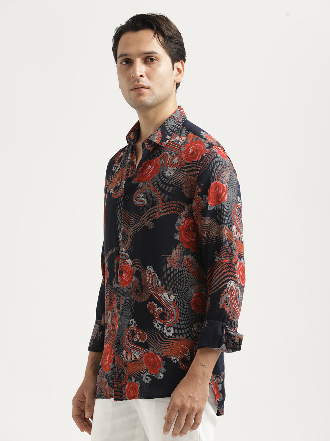 Printed Viscose Shirt Navy