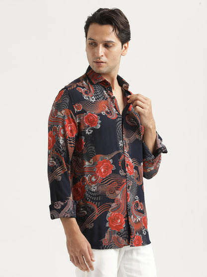 Printed Viscose Shirt Navy