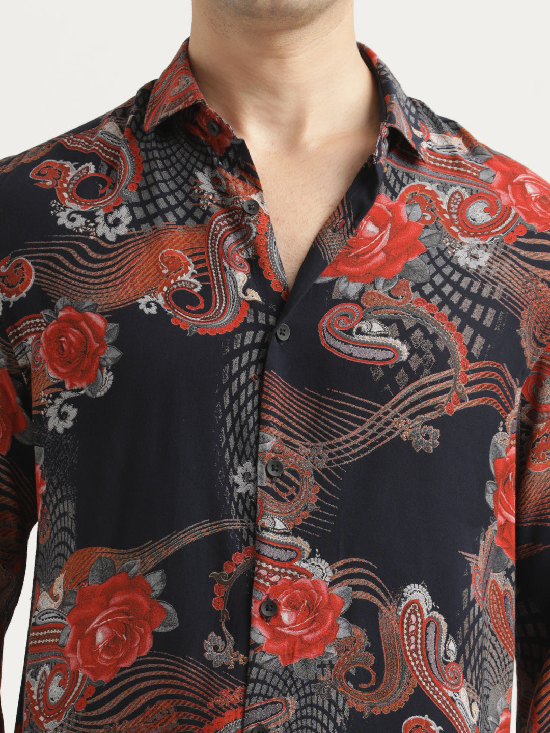 Printed Viscose Shirt Navy