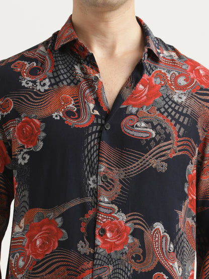 Printed Viscose Shirt Navy