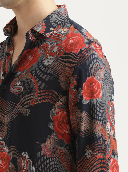 Printed Viscose Shirt Navy
