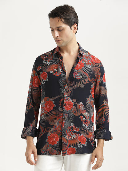 Printed Viscose Shirt Navy
