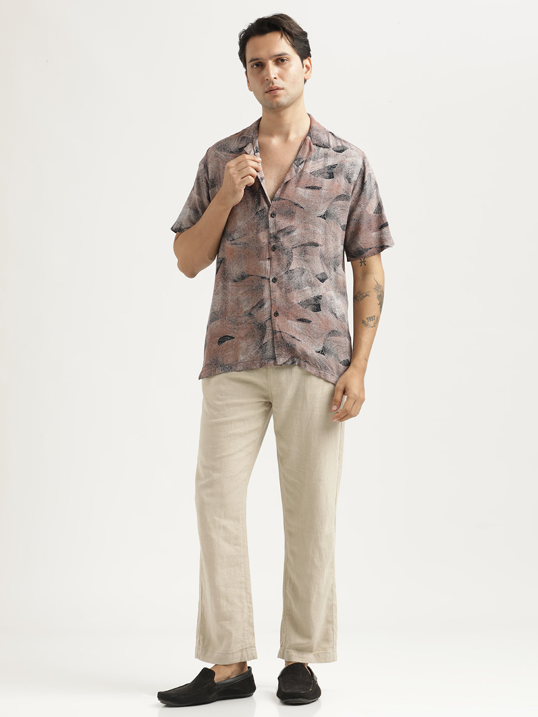 Printed Resort Shirt Lt Brown