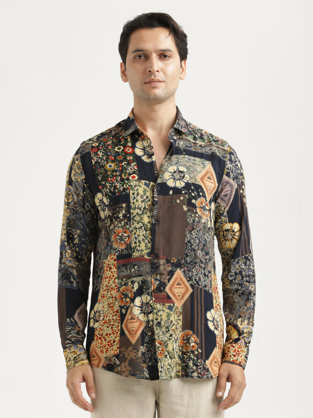 Printed Viscose Shirt Lt Cream