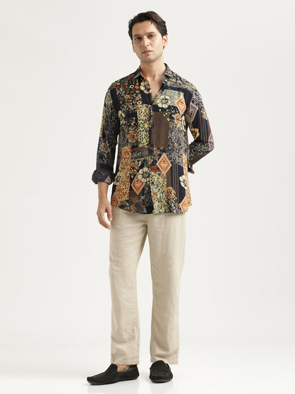 Printed Viscose Shirt Lt Cream