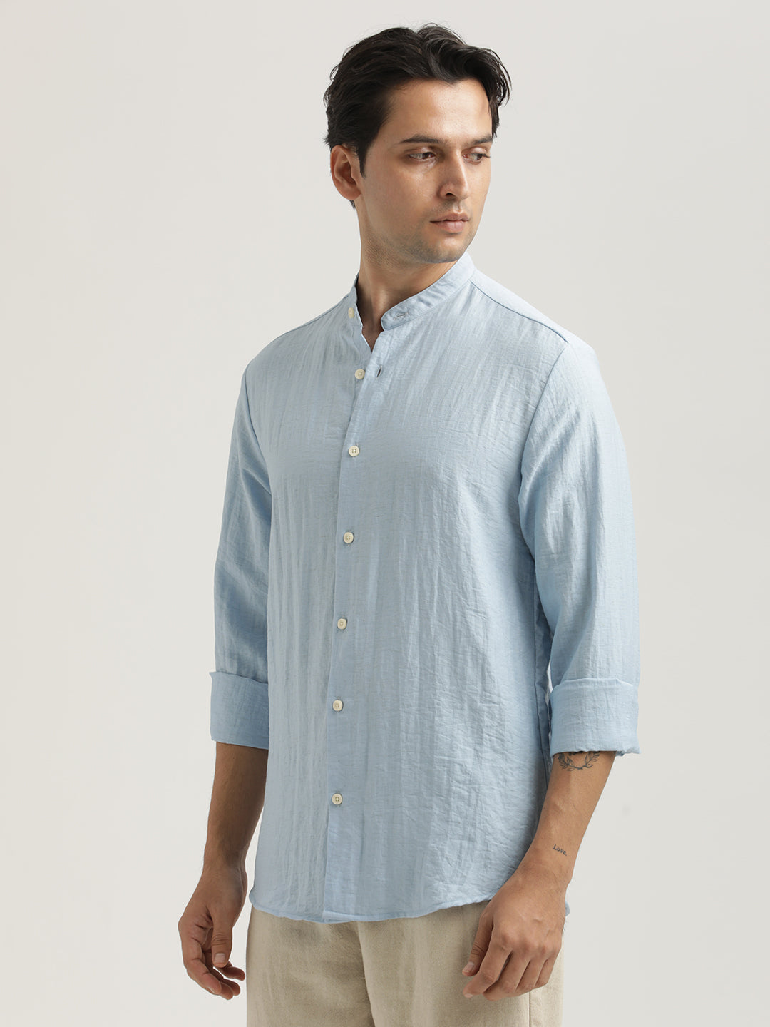 Mandarin Collar Nylon Shirt Sky blue