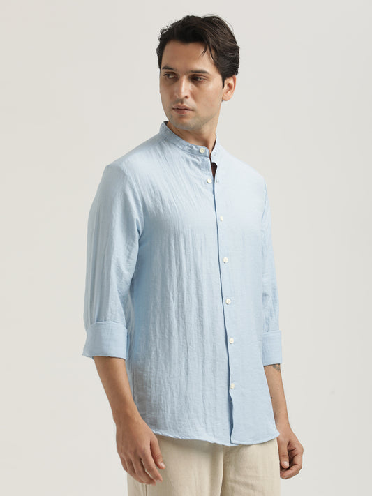 Mandarin Collar Nylon Shirt Sky blue