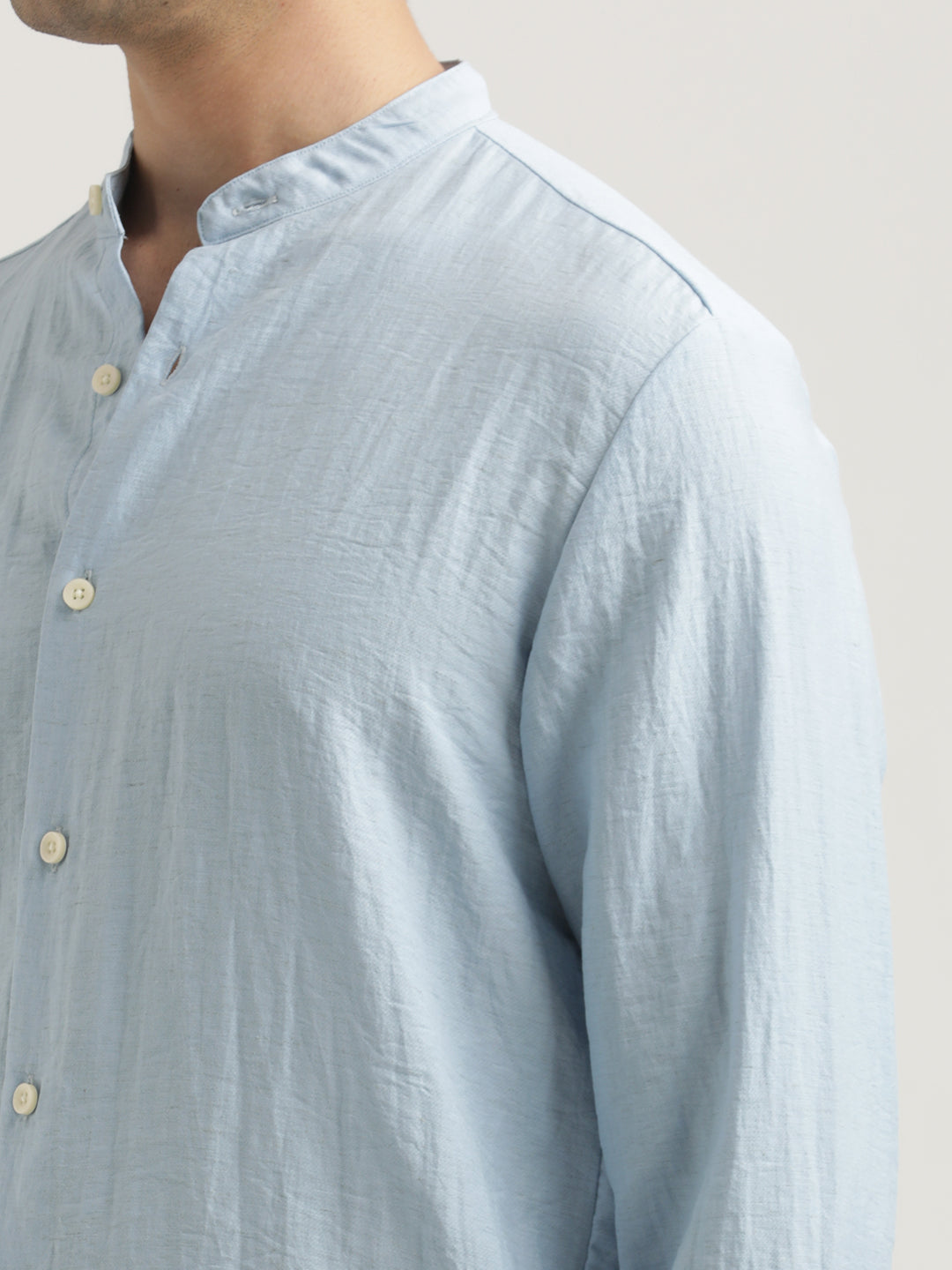 Mandarin Collar Nylon Shirt Sky blue