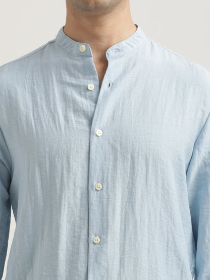 Mandarin Collar Nylon Shirt Sky blue