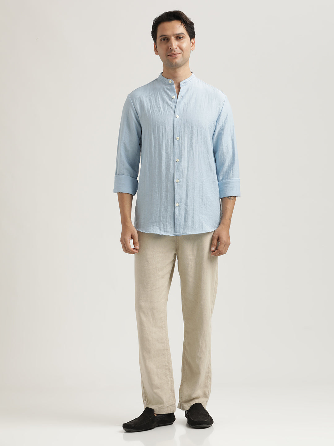 Mandarin Collar Nylon Shirt Sky blue