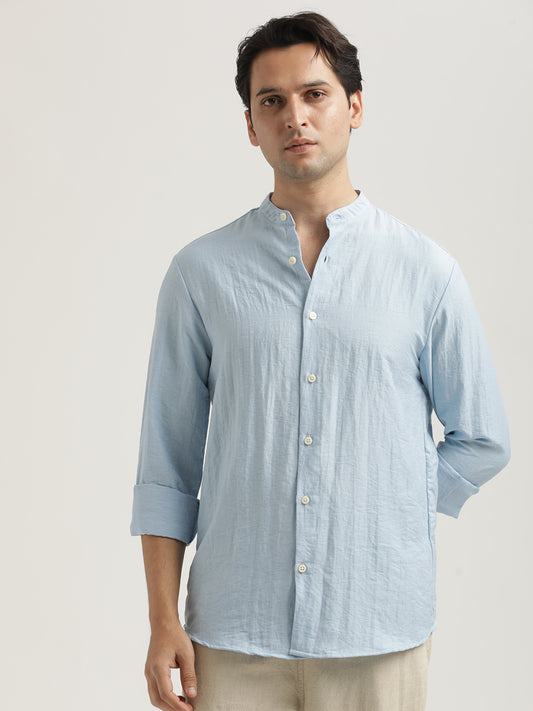 Mandarin Collar Nylon Shirt Sky blue