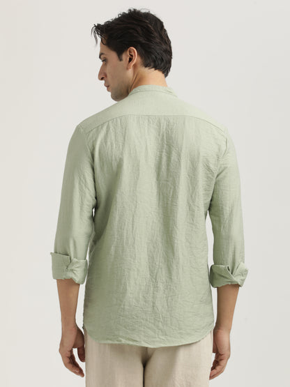 Mandarin Collar Nylon Shirt Green