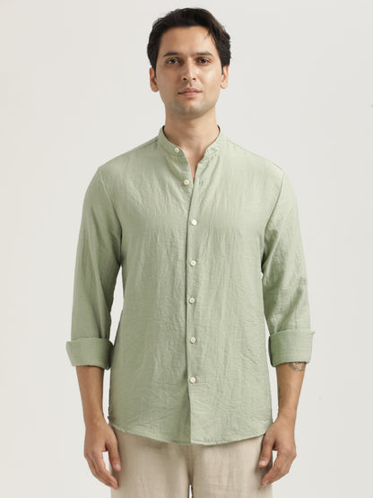 Mandarin Collar Nylon Shirt Green