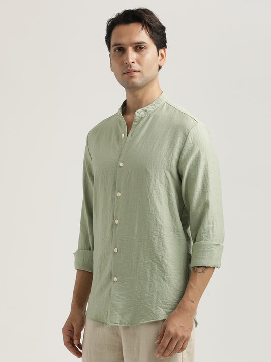 Mandarin Collar Nylon Shirt Green