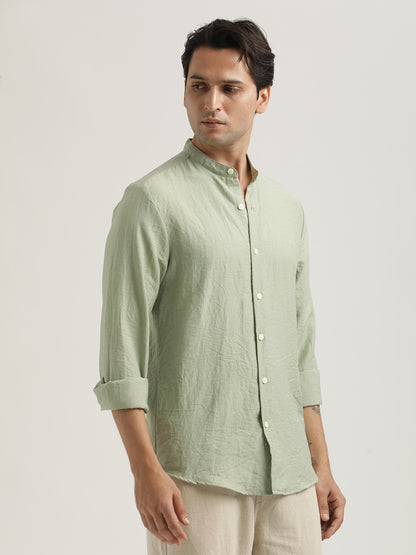 Mandarin Collar Nylon Shirt Green