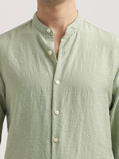 Mandarin Collar Nylon Shirt Green