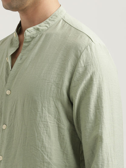 Mandarin Collar Nylon Shirt Green