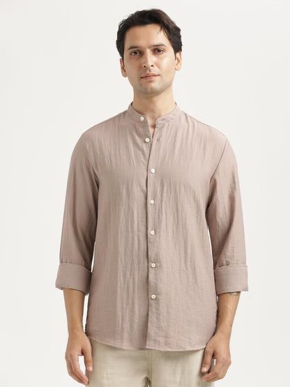 Mandarin Collar Nylon Shirt Pink