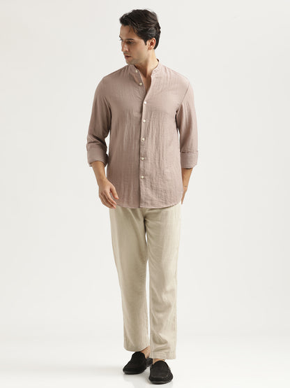 Mandarin Collar Nylon Shirt Pink