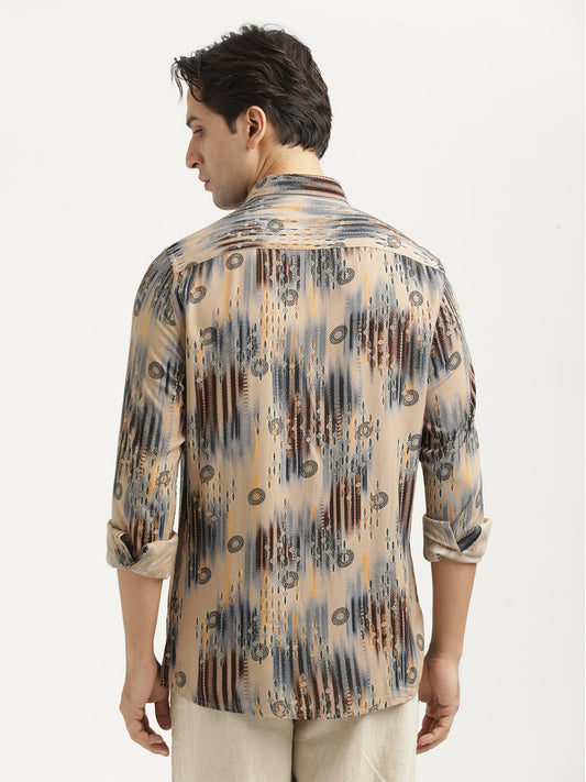Printed Viscose Shirt Coffee Cream